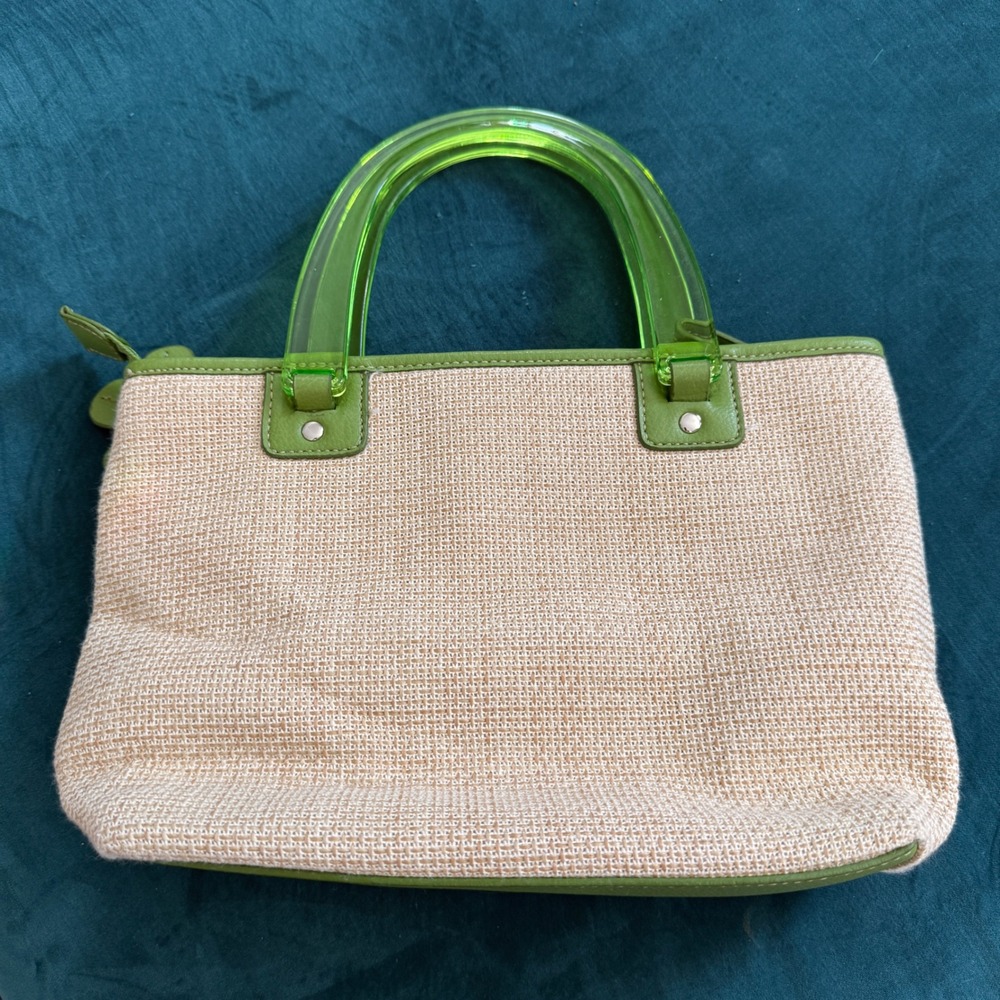 Relic‎ Handbag Straw Satchel Green Lucite Handles Floral Charm Y2K Vintage Style - Picture 2 of 14